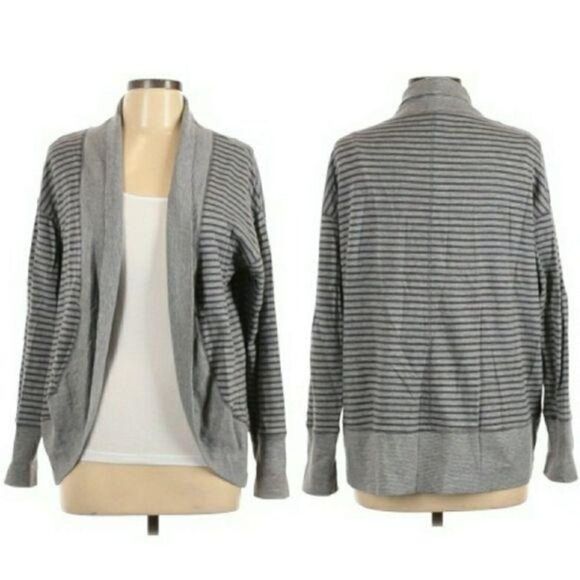 Coldwater Creek Cotton Casual Sporty Open Cardigan Monotone Gray Striped Sz 14 - Picture 1 of 11